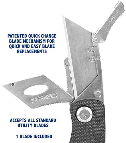 Sheffield 12613 Ultimate Lock Back Utility Knife, Folding, Box Cutter Knife, Carpet Knife, Drywall Cutter, and More, Quick-Change Blade, Back Lock Design, Black