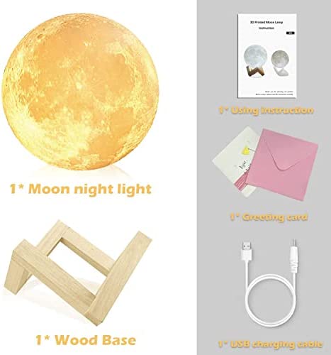 Balkwan Moon Lamp 4.7 inches 3D Printing Moon Light uses Dimmable and Touch Control Design,Romantic Funny Birthday Gifts for Women ,Men,Kids,Child and Baby. Rustic Home Decor Rechargeable Night Light