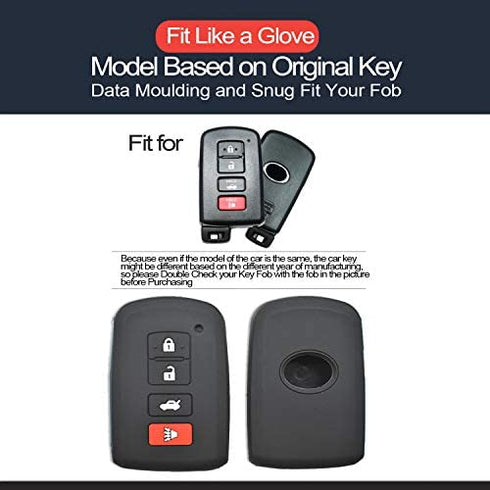 2pcs Compatible with Toyota Smart 4 Bts Black Silicone FOB Key Case Cover Protector Keyless Remote Holder for 2019 2018 2017 2016 2015 2014 2013 2012 2011 Toyota Avalon Camry Corolla Highlander RAV4