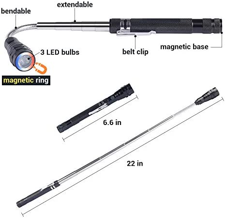 LED Magnetic Pickup Tool Gifts for Men, Christmas Gifts Stocking Stuffers for Men Dad Husband Grandpa Boyfriend Him, Flexible Magnet up to 22" for Hard to Reach Items, Cool Gadget Birthday Gift Idea