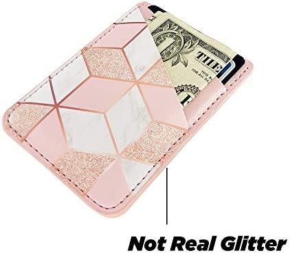 uCOLOR Phone Card Holder PU Leather Wallet Pocket Credit Card ID Case Pouch 3M Adhesive Sticker on iPhone Samsung Galaxy Android Smartphones (Rose Gold Glitter White Marble)