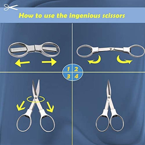 2Pcs Folding Scissors,Safe Portable Travel Scissors,Stainless Steel Telescopic Cutter Used for Home Office, Safety Portable Travel Trip Scissors