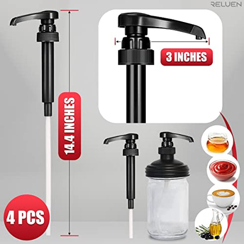 Black Pump Coffee Syrup Pumps - 4 Pcs Coffee Creamer Pump Dispenser Milk Pump for Gallon Black Cherry Juice Bottle Pumps Soda Can Pump - Ketchup Can Pump Half Gallon Pump Squirt Bottle Pump Reluen