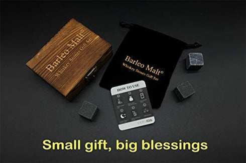 Whiskey Stones Gift Set Pack of 9 Whiskey Rocks in Engraved Wooden Gift Box, for Dad/Whisky/Bourbon Drinker, Men/Women Birthday Present, Barleo Malt°