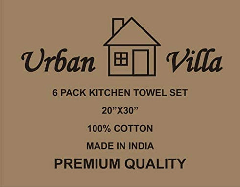 Urban Villa Set of 6 Kitchen Towels Highly Absorbent 100% Cotton Dish Towel 20X30 Inch with Mitered Corners Trendy Stripes Indigo Blue/White Bar Towels & Tea Towels