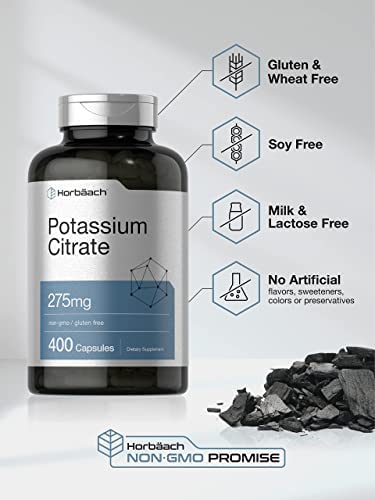 Potassium Citrate Supplement 275 mg | 400 Capsules | Non-GMO, Gluten Free | by Horbaach