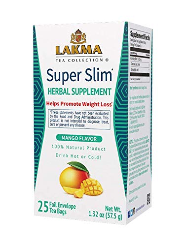 Lakma Super Slim Tea Mango Flavor - 25 Tea Bags - (100% Natural, Sugar Free, Gluten Free and Non-GMO) Diet, Weight Loss Tea