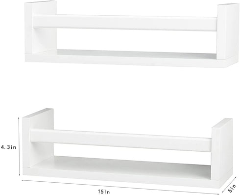 AHDECOR Nursery Room Bookshelf Wall Mount White Floating Shelves, Display Wall Shelf for Kids Romm, Kitchen Spice Rack, Bathroom Decor, Book Shelves Organizer or Baby Nursery, Set of 2, 15 inch
