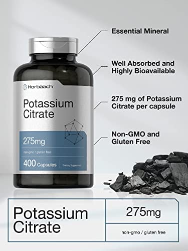 Potassium Citrate Supplement 275 mg | 400 Capsules | Non-GMO, Gluten Free | by Horbaach