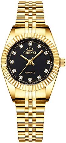 Couple Watches Classic Golden Stainless Steel Watch His and Hers Waterproof Quartz Watch