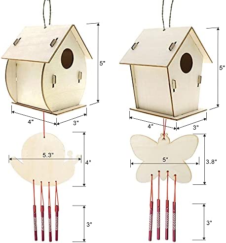 Arts and Crafts for Kids Ages 4-8 8-12, 2 Pack DIY Bird House Wind Chime Kids Crafts, Craft Kits for Girls Boys Toddlers 4-6 6-8, Painting Kits Includes Paints & Brushes