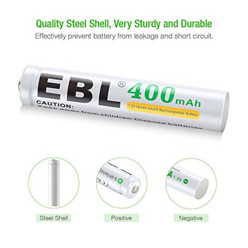 EBL Rechargeable AAAA Batteries 4 Counts with Smart Battery Charger - 400mAh AAAA Battery Surface Pen Battery and Universal Battery Charger for AA AAA AAAA Ni-MH Ni-CD Rechargeable Batteries