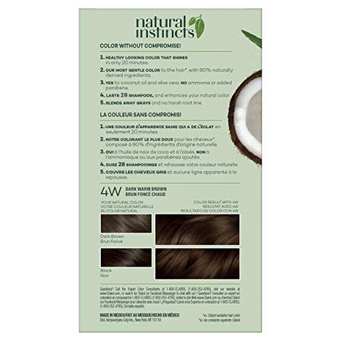 Clairol Natural Instincts Demi-Permanent Hair Dye, 4W Dark Warm Brown Hair Color, Pack of 1