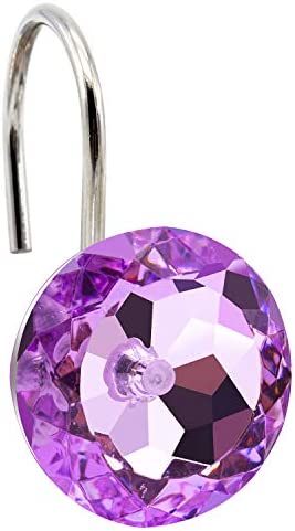 BEAVO Acrylic Fashion Decorative Home Rolling Purple Shower Curtain Hooks Rhinestones Bathroom Bath Baby Room Bedroom Living Room Decor Set of 12 Rings (Purple)