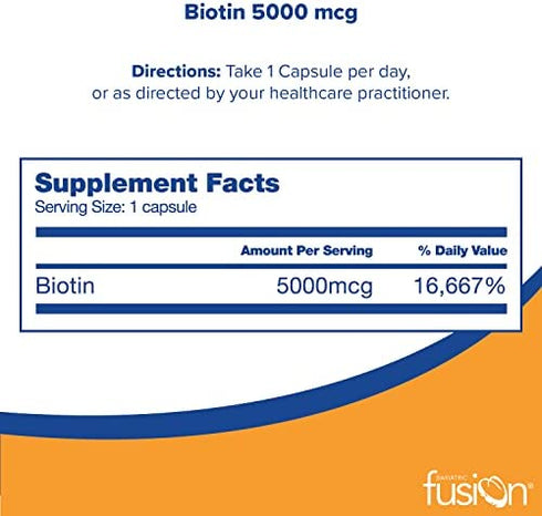 Bariatric Fusion Biotin 5000mcg Vitamin, Small & Easy to Swallow Capsules, Nutritional Supplement - 90 Count, 3 Month Supply