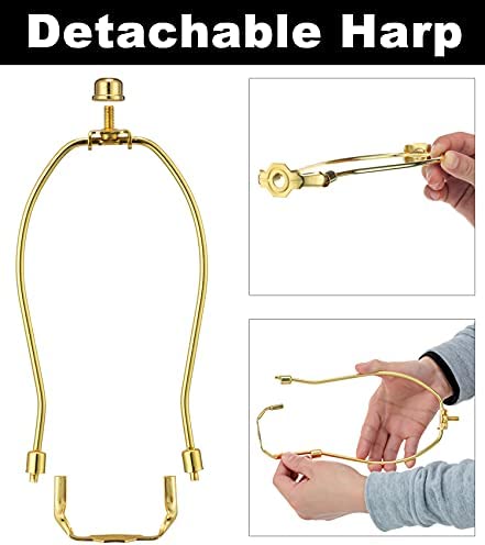 8 Inch Detachable Lamp Shade Harp Holder for Table and Floor Lamps, 2 Set Heavy Duty Lamp Shade Bracket with 3/8 Standard Saddle and Lamp Finial, Polished Brass
