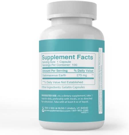 Pure Original Ingredients Diatomaceous Earth, (100 Capsules) Pure, No Additives Or Fillers, Lab Verified