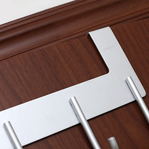 UDENIS Over Door Hook,Over Door Heavy Duty Metal Long Hanger,Bath,Bedroom,Dorm,Closet,Office Over Door Organizer,Screwless Back of Door Hook for Coat,Hat,Purse,Bagpack,Clothing,Jacket (Silver)