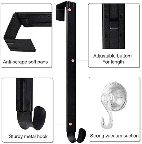 Wreath Hanger, VIS'V 15-24 Inch Adjustable Metal Wreath Hanger Front Door 20 LB Heavy Duty Over Door Wreath Hook with 4 Clear Suction Wreath Holders for Halloween Christmas Wreath Decoration - Black