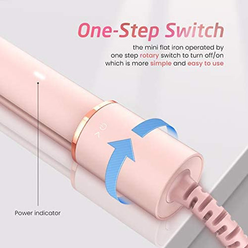 Mini Hair Straightener Travel Size, Small Flat Irons for Short Hair, Portable Flat Iron for Bangs, Pink
