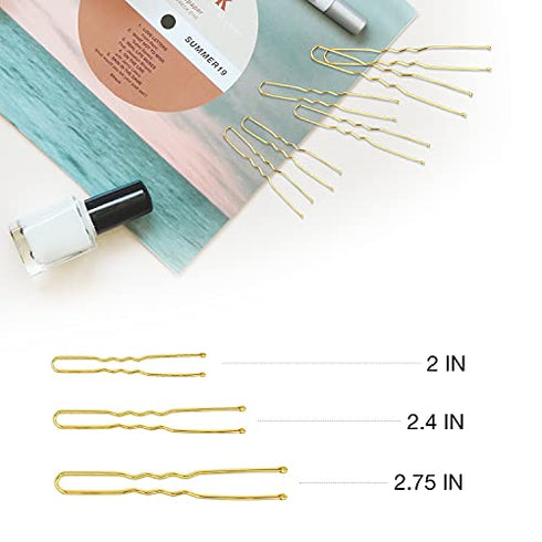 Hoyols U Shaped Hair Pins Blonde, Assorted Size U Shape Bobby Pins, Metal Bun Clips Crimped Design with Ball Tips for Buns Women Girls Grips Hairstyle Updo Thin Thick Hair Gold, 150 Count (Blonde)