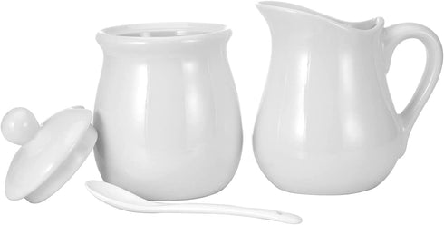 Erya 12 Oz Creamer and Sugar Set with Lid Spoon, Ceramic Make, White