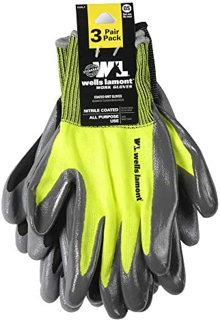 Wells Lamont 3 Pair Pack Men's Nitrile Coated Grip Work Gloves, Medium (546MF) , Black