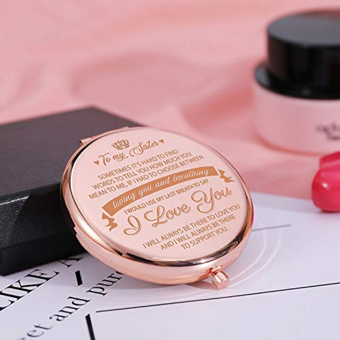 ElegantPark Sister Gifts from Sister Brother Best Friend Birthday Gifts Rose Gold Engraved Compact Mirror for Purse Christmas Graduation Gifts for Sister Personal Pocket Travel Makeup Mirror