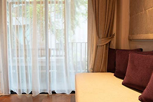WPM WORLD PRODUCTS MART White Window Sheer Treatment Panels Beautiful Rod Pocket Voile Elegance Curtains Drapes for Living Room, Bedroom, Kitchen Fully Stitched, Set of 2 (White, 63" Inch Long)