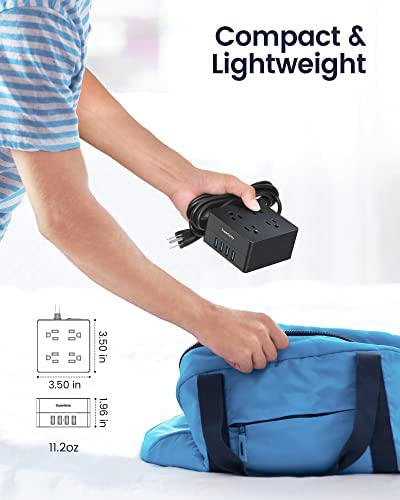 Power Strip, SUPERDANNY 4-Outlet 4-USB Surge Protector, 5 Ft Extension Cord, 900 Joules, Overload Switch, Grounded, Mountable, Desktop Charging Station for Home, Office, School, Dorm, Computer, Black