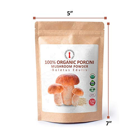 Organic Dried Porcini Mushroom Powder - 2.5 oz USDA Certified - Kosher - Vegan - Vegetarian - Non-GMO - Gluten Free - 2.5 oz