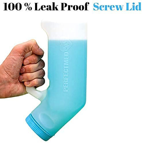 Urinals for Men Spill Proof by PerfectMed (2 Pack) - 32 oz/ 1000 ml | Portable Urine Bottle Bed Pan W/Glow in Dark Lid | Thick Plastic Pee Urinal Bottle
