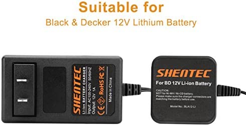 Shentec 12V Li-ion Battery Charger Compatible with Black and Decker 12V BL1110 BL1310 BL1510 LB12 LBX12 LBXR12 Pod Style Battery (Not Compatible with Firestorm Battery and PS130 Battery Ni-MH/Ni-CD)