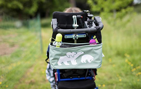 Wheelchair Organizer - Fits Handles of Any Wheelchair, Special Needs Buggy, Rollator or Mobility Scooter – Wheelchair Cup Holder – Cell Phone Pocket - Lots of Storage (Gray-Green Polar Bear)
