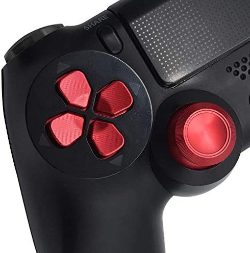 TOMSIN Metal Buttons for PS4 Controller, Aluminum Metal Thumbsticks Analog Grip & Bullet Buttons & D-pad (Red)