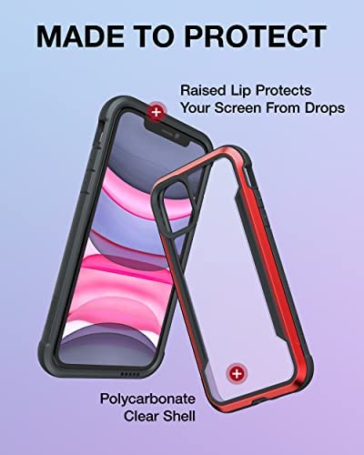 Raptic Shield for iPhone 11 Case, Shockproof Protective Clear Case, Military 10ft Drop Tested, Durable Aluminum Frame, Anti-Yellowing Technology Case for iPhone 11, Red