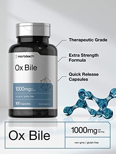 Ox Bile 1000 mg 100 Capsules | Digestive Enzymes Supplement | Non-GMO & Gluten Free | by Horbaach