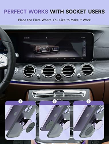 pop-tech Ball Magnetic Car Phone Holder, Universal All-Metal Magnet Car Mount for Cell Phone Dashboard GPS with 4 Metal Plates & Mini Size& 360° Rotation for iPhone, Tablet, Socket Grip,Mobile Device