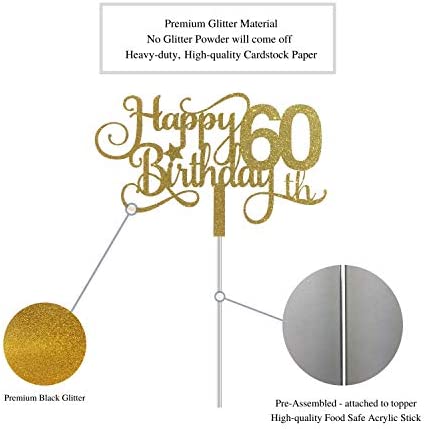 ALPHA K GG 60th Birthday Cake Topper, Happy 60th Birthday Cake Topper, 60th Birthday Party Decorations