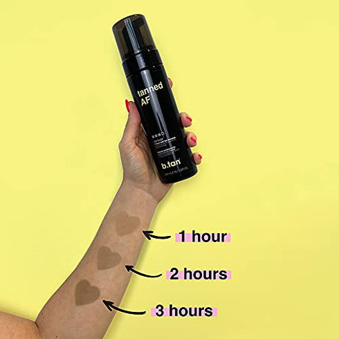 b.tan Dark Self Tanner Kit | Tanned AF Bundle - Dark Self Tanner Mousse with Self Tanning Mitt Applicator, 1 Hour Sunless Tanner, Fast Self Tan, No Fake Tan Smell, No Added Nasties, Vegan, Cruelty Free, 6.7 Fl Oz