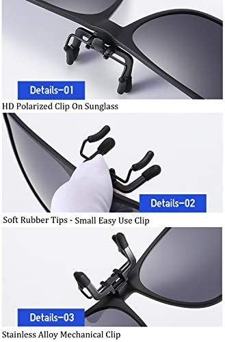 OopsMi Clip On Sunglasses Polarized Unisex Large Lightweight For Prescription Glasses (Black Lens)