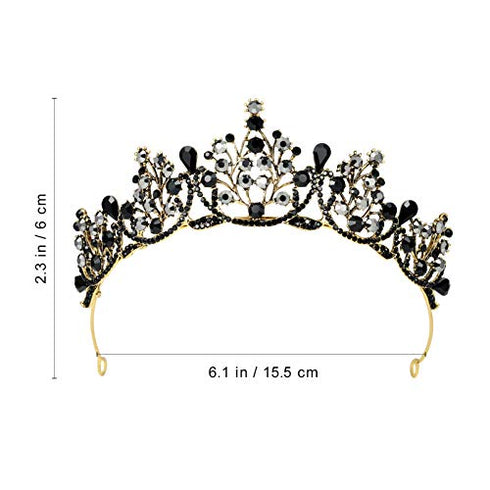 Lurrose Luxury Baroque Crown Black Crystal Crown Halloween Tiara and Crown Rhinestone Queen Crown (Black)