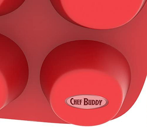 Silicone Muffin Pan- Nonstick Cupcake/Muffin/Brownie Reusable Baking Tray- Microwave, Oven, Freezer, Dishwasher Safe Bakeware (12 Cups) by Chef Buddy