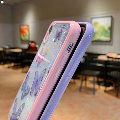 wzjgzdly Butterfly Bling Clear Case Compatible with iPhone 8 Plus /7 Plus, Glitter Case for Women Cute Slim Soft Slip Resistant Protective Phone Case Cover for iPhone 8 Plus / 7 Plus (5.5 inch)-Pink