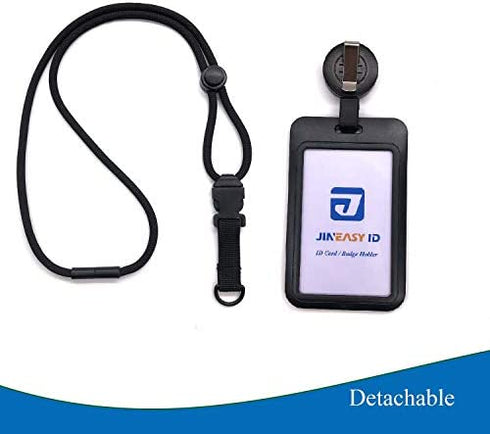 Jineasy ID Breakaway Lanyard Hard Plastic ID Badge Card Holder with Heavy Duty Retractable Badge Reel (Black)