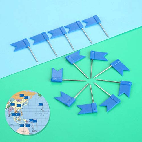 Yetaha 100PCS Travel Map Pins, Flag Push Tacks Assorted Plastic Drawing Pins for Cork Board World Map Picture Hanging Home School Office (Blue)