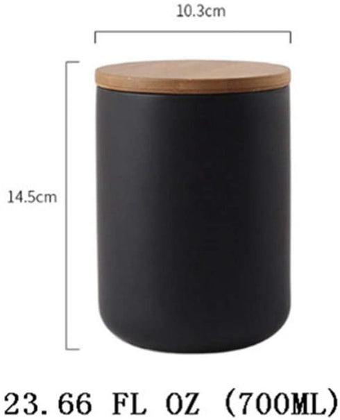 YYW Ceramic Food Storage Jar Canister with Airtight Wooden Lid, Modern Design Food Canisters Loose Tea Coffee Sugar Spice Nuts Snacks Seasonings Storage Jar Caddy (Black 23.66oz/700ml)