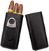 AMANCY Classic Black Leather 3 Fingers Cigar Case with Cedar Wood Lining ,Silver Stainless Steel Cutter Contained