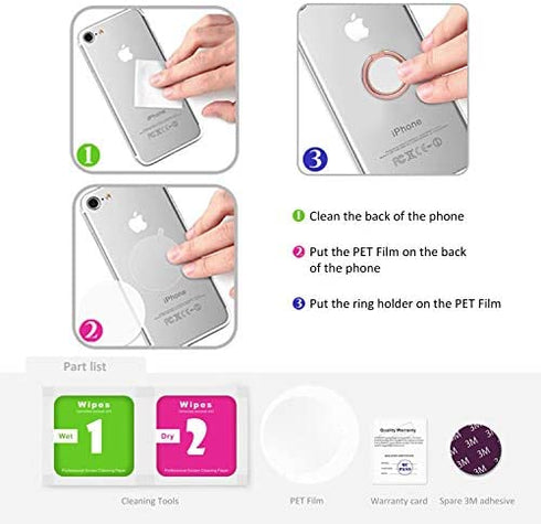 Finger Ring Stand, ICHECKEY Phone Ring Kickstand 360° Rotation Metal Grip Holder for Magnetic Car Mount Compatible with All Smartphone, iPad, Tablet - Rose Gold/Silver (Rose2pcs)