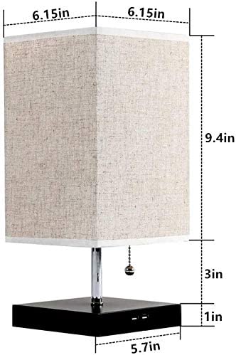 CROSSIO Table Lamp with USB Port, Fabric Shade Desk Lamp with 2 Charging Ports for Recharging Devices, Soft Ambient Lighting Bedside Nightstand Fixtures for Bedroom, Living Room,Office (13.4 inches)